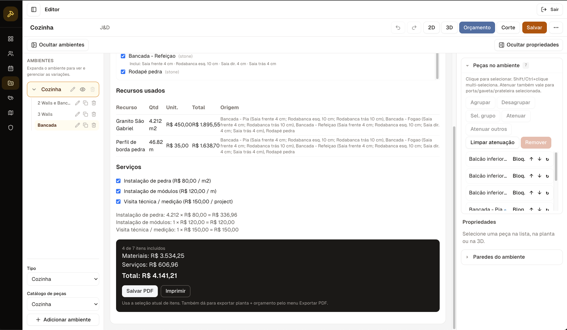 Orçamento e takeoff no ForgeWork