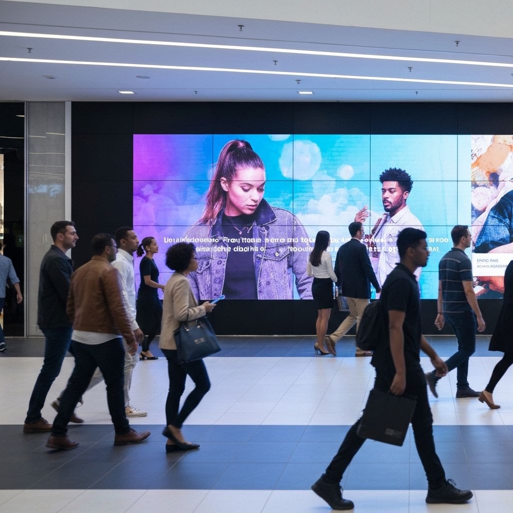 Digital advertising screens in modern urban environment
