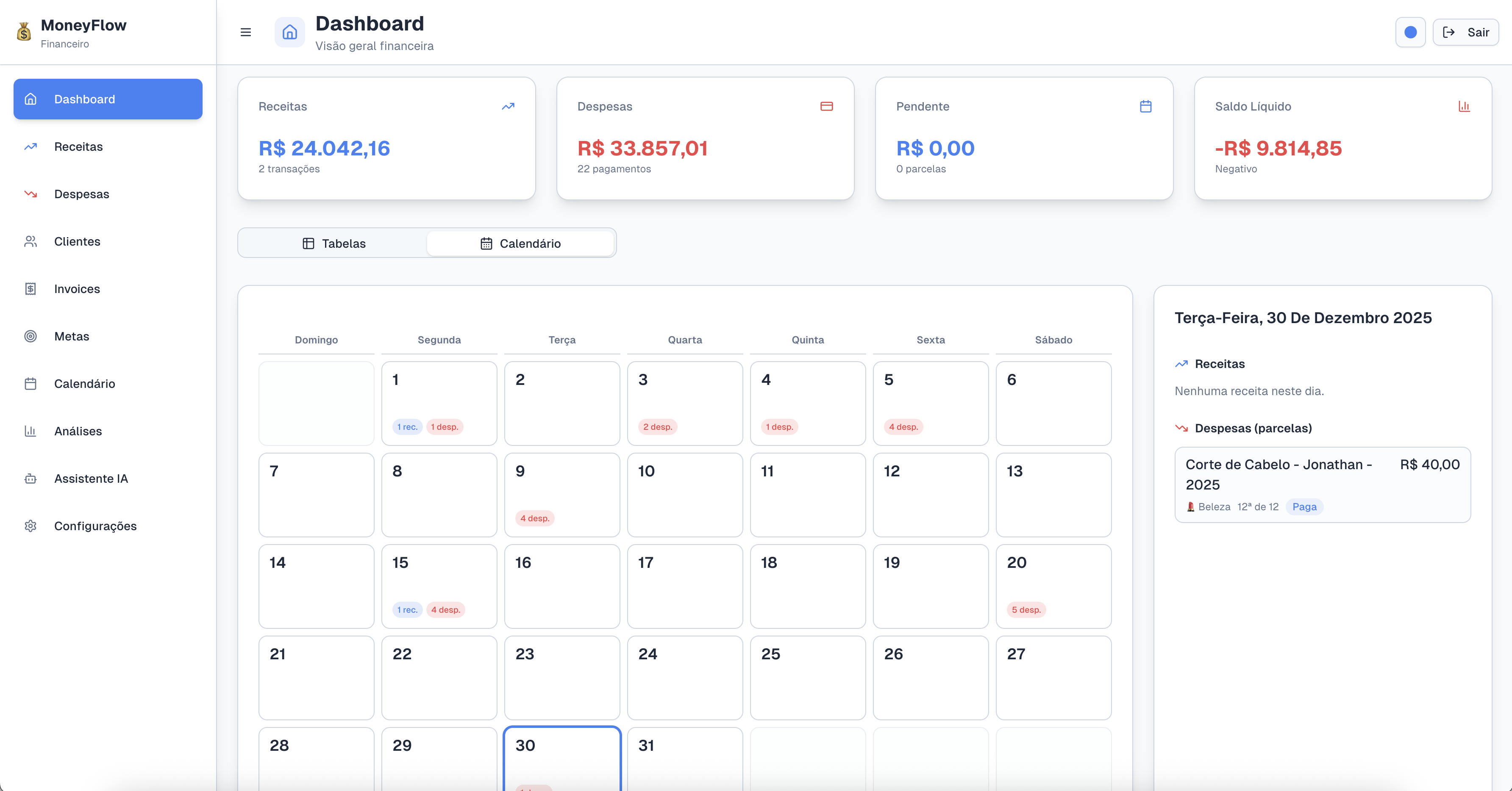 Visão geral do produto MoneyFlow